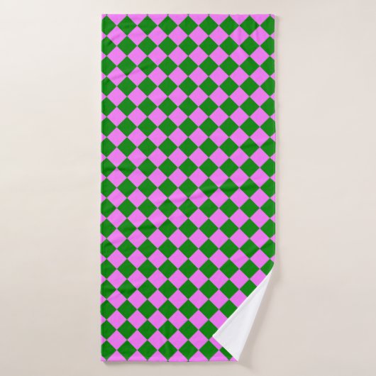 Roze Groen Checker Diamant Patroon Badhanddoek (Badhanddoek)
