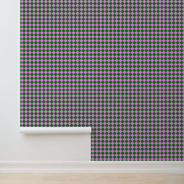 Roze Groen Checker Diamant Patroon Behang (Applicatie)