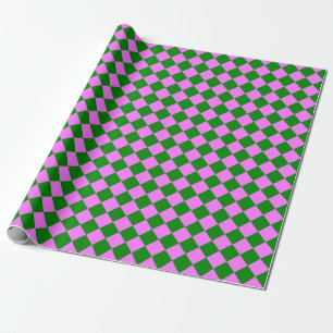 Roze Groen Checker Diamant Patroon Cadeaupapier