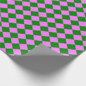 Roze Groen Checker Diamant Patroon Cadeaupapier (Hoek)