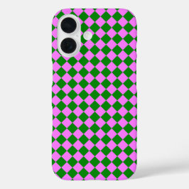 Roze Groen Checker Diamant Patroon iPhone 16 Hoesje