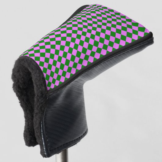 Roze Groen Checker Diamant Patroon Golfheadcover (3/4 voorkant)