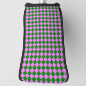 Roze Groen Checker Diamant Patroon Golfheadcover (Draai 90)