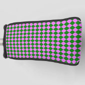 Roze Groen Checker Diamant Patroon Golfheadcover (Voorkant)