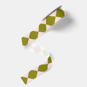 Roze Groen Checker Diamant Patroon Grosgrain Lint (Achterkant)