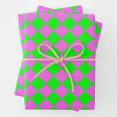 Roze Groen Checker Diamant Patroon Inpakpapier Vel (In situ)