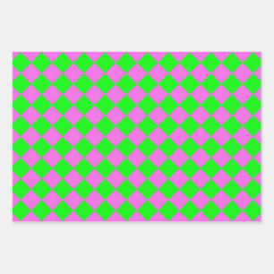 Roze Groen Checker Diamant Patroon Inpakpapier Vel