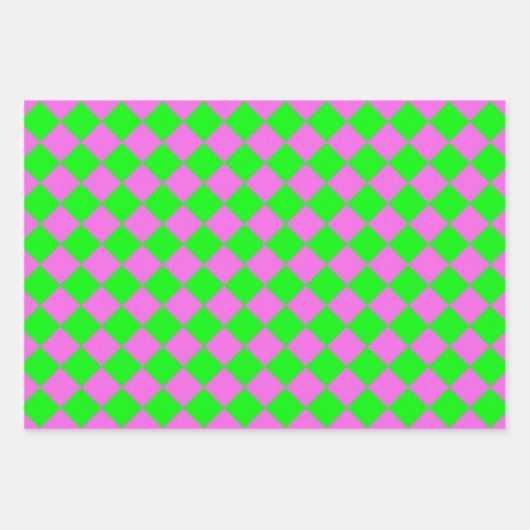 Roze Groen Checker Diamant Patroon Inpakpapier Vel (Voorkant)