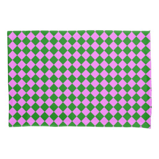 Roze Groen Checker Diamant Patroon Kussensloop (Voorkant)