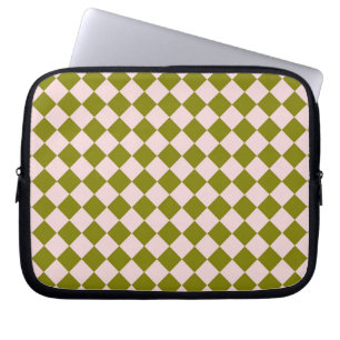 Roze Groen Checker Diamant Patroon Laptop Sleeve