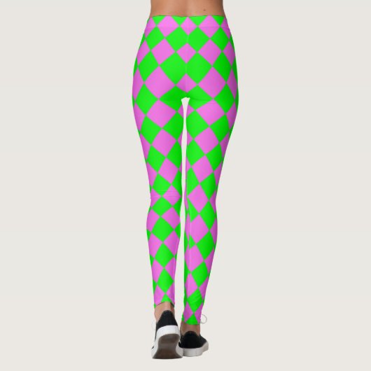 Roze Groen Checker Diamant Patroon Leggings (Achterkant)