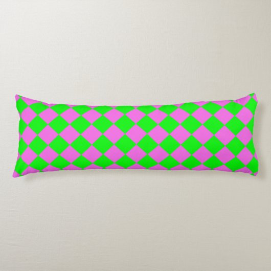 Roze Groen Checker Diamant Patroon Lichaamskussen (Voorkant)