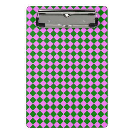 Roze Groen Checker Diamant Patroon Mini Klembord (Voorkant)