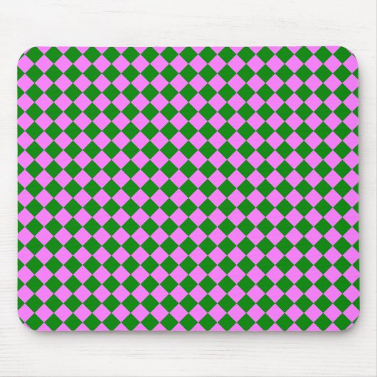 Roze Groen Checker Diamant Patroon Muismat (Voorkant)