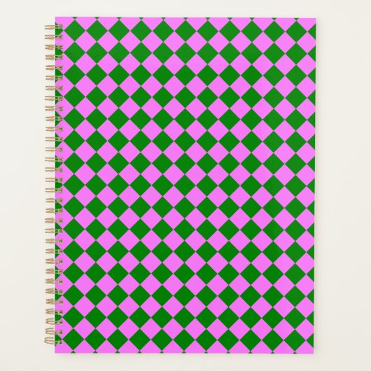 Roze Groen Checker Diamant Patroon Planner (Voorkant)