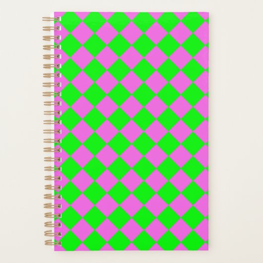 Roze Groen Checker Diamant Patroon Planner (Voorkant)