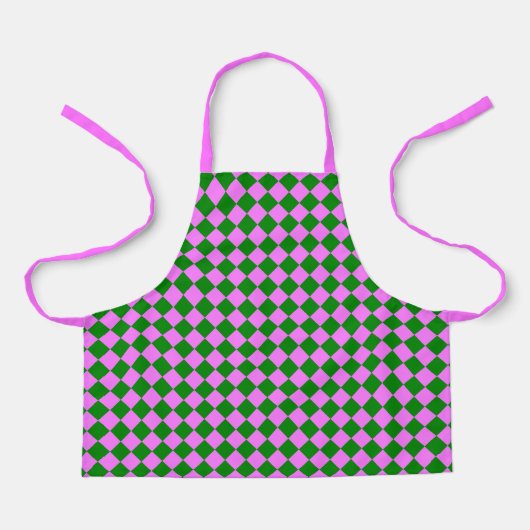 Roze Groen Checker Diamant Patroon Schort (Voorkant)