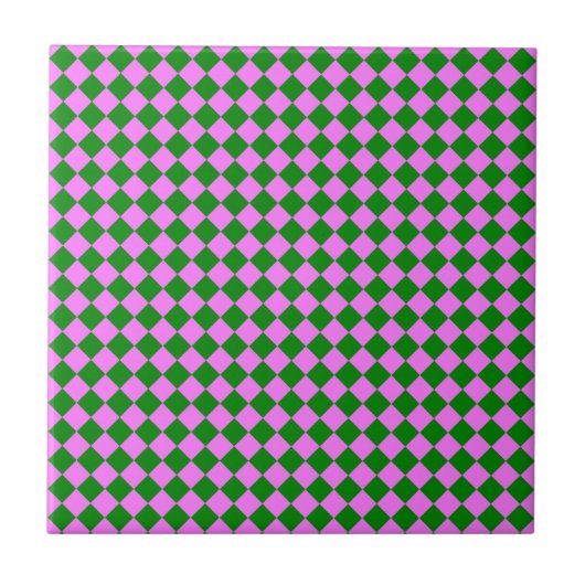 Roze Groen Checker Diamant Patroon Tegeltje (Voorkant)