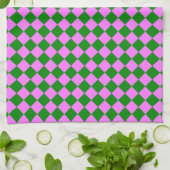 Roze Groen Checker Diamant Patroon Theedoek (Gevouwen)