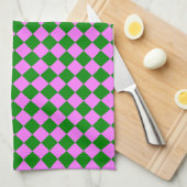 Roze Groen Checker Diamant Patroon Theedoek (Quarter Fold)