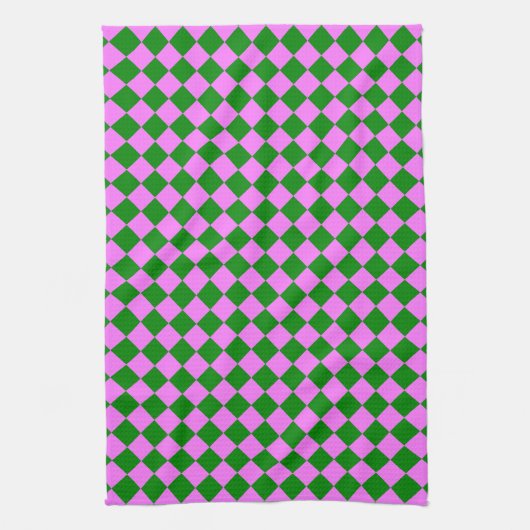 Roze Groen Checker Diamant Patroon Theedoek (Verticaal)