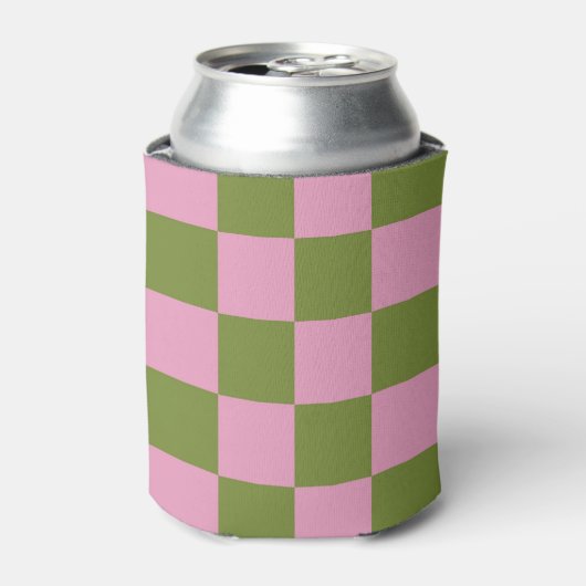 Roze Groen Checkerboard Kleurrijke Retro Controles Blikjeskoeler (Blikje Voorkant)