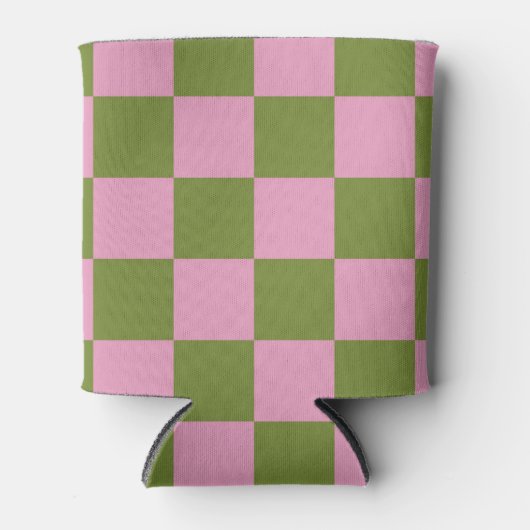 Roze Groen Checkerboard Kleurrijke Retro Controles Blikjeskoeler (Voorkant)