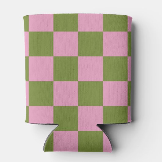 Roze Groen Checkerboard Kleurrijke Retro Controles Blikjeskoeler (Achterkant)