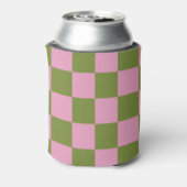 Roze Groen Checkerboard Kleurrijke Retro Controles Blikjeskoeler (Blikje Achterkant)