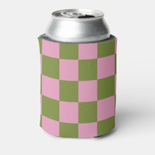 Roze Groen Checkerboard Kleurrijke Retro Controles Blikjeskoeler (Blikje Achterkant)