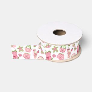 Roze & Groen Coquette Zomer Strandvakantie Grosgrain Lint