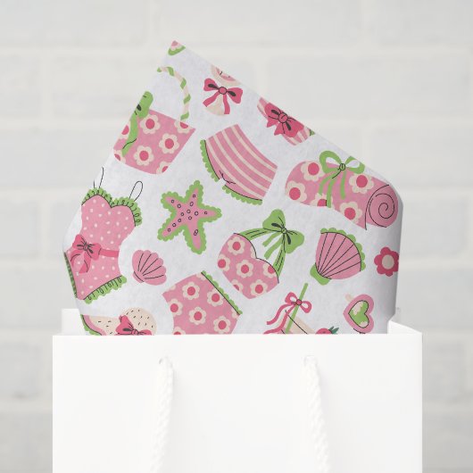 Roze & Groen Coquette Zomer Strandvakantie Tissuepapier (Cadeauzakje)