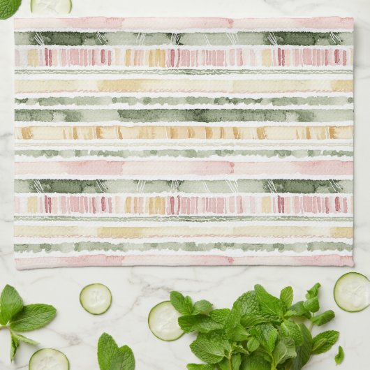 Roze Groen Crème Strepen Theedoek (Gevouwen)