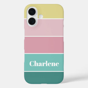 roze groen Custom Summer Color Block Stripes iPhone 16 Hoesje