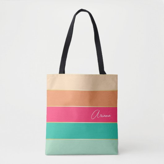 roze groen Custom Summer Color Block Stripes Tote Bag (Voorkant)