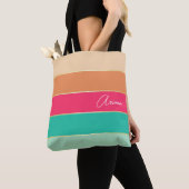 roze groen Custom Summer Color Block Stripes Tote Bag (Dichtbij)