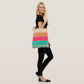 roze groen Custom Summer Color Block Stripes Tote Bag (Op model)