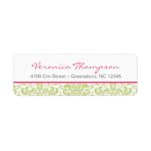 Roze & groen Damask-adreslabel Etiket