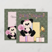 Roze Groen Damask Teddy Bear Baby Meisje Douche Kaart (Voorkant / Achterkant)