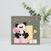 Roze Groen Damask Teddy Bear Baby Meisje Douche Kaart (Staand voorkant)