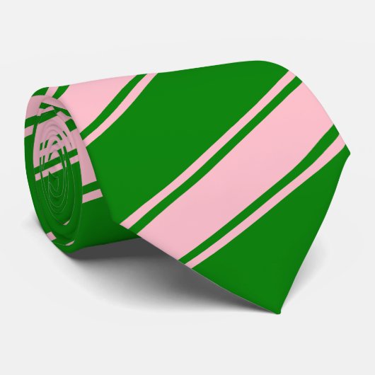 Roze & Groen Dikke en Dunne Diagonale Strepen Stro Stropdas (Opgerold)