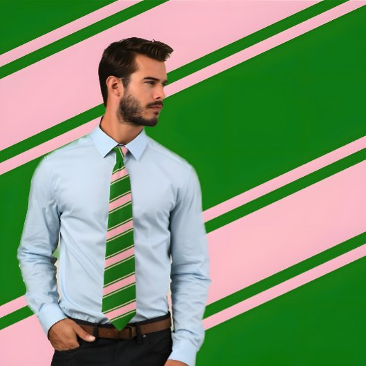 Roze & Groen Dikke en Dunne Diagonale Strepen Stro Stropdas