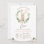 Roze groen Een konijn wordt een 1e verjaardag Kaart (Voorkant)