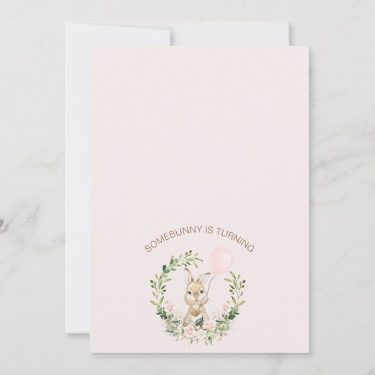 Roze groen Een konijn wordt een 1e verjaardag Kaart (Achterkant)