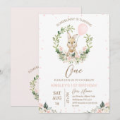 Roze groen Een konijn wordt een 1e verjaardag Kaart (Voorkant / Achterkant)