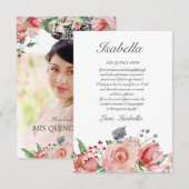 Roze & Groen Elegante Quinceañera Bedankkaart (Voorkant / Achterkant)