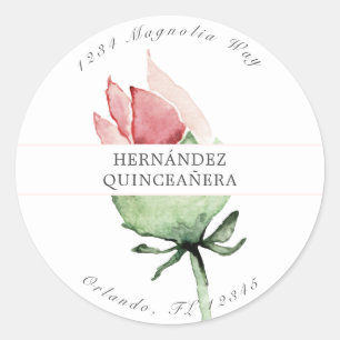 Roze & Groen Elegante Quinceañera Ronde Sticker