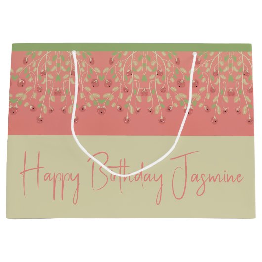 Roze groen en beige groot cadeauzakje (Voorkant)