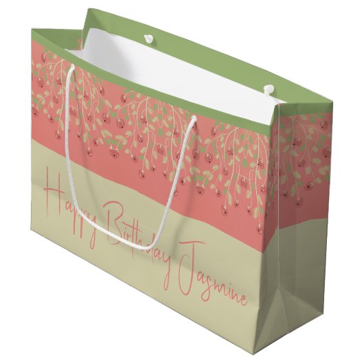 Roze groen en beige groot cadeauzakje (Voorkant Gekanteld)