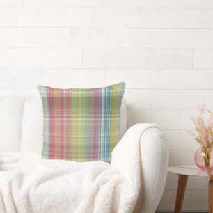 Roze, Groen en blauw Plaid Kussen